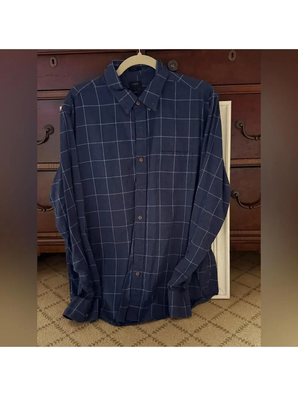 J. Crew SLIM FIT L navy check long sleeve button down shirt L